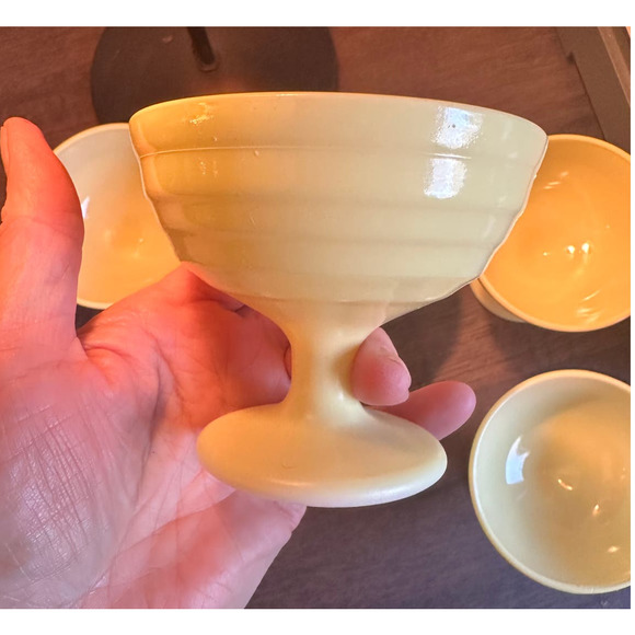 VINTAGE MCM HAZEL ATLAS LEMON YELLOW CUSTARD CUPS; SET OF 6 - Picture 3 of 4
